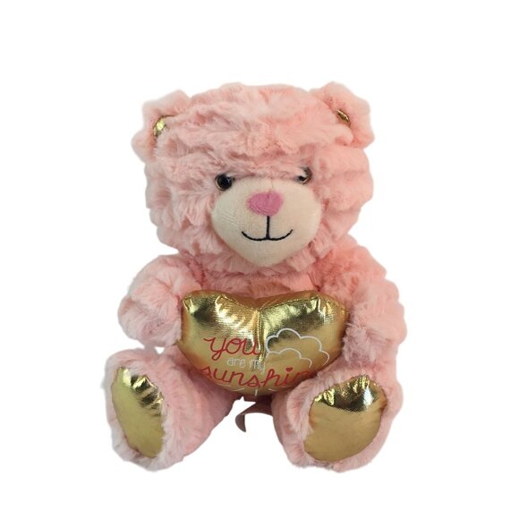 Animal Adventure Pink Teddy Bear 8" Plush Gold You Are My Sunshine Heart - Picture 1 of 9